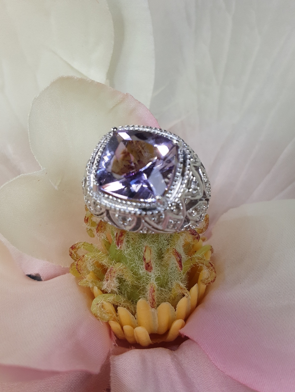 925 Rose De France Amethyst, Topaz Ring, 10g. PRICE IS FIRM.